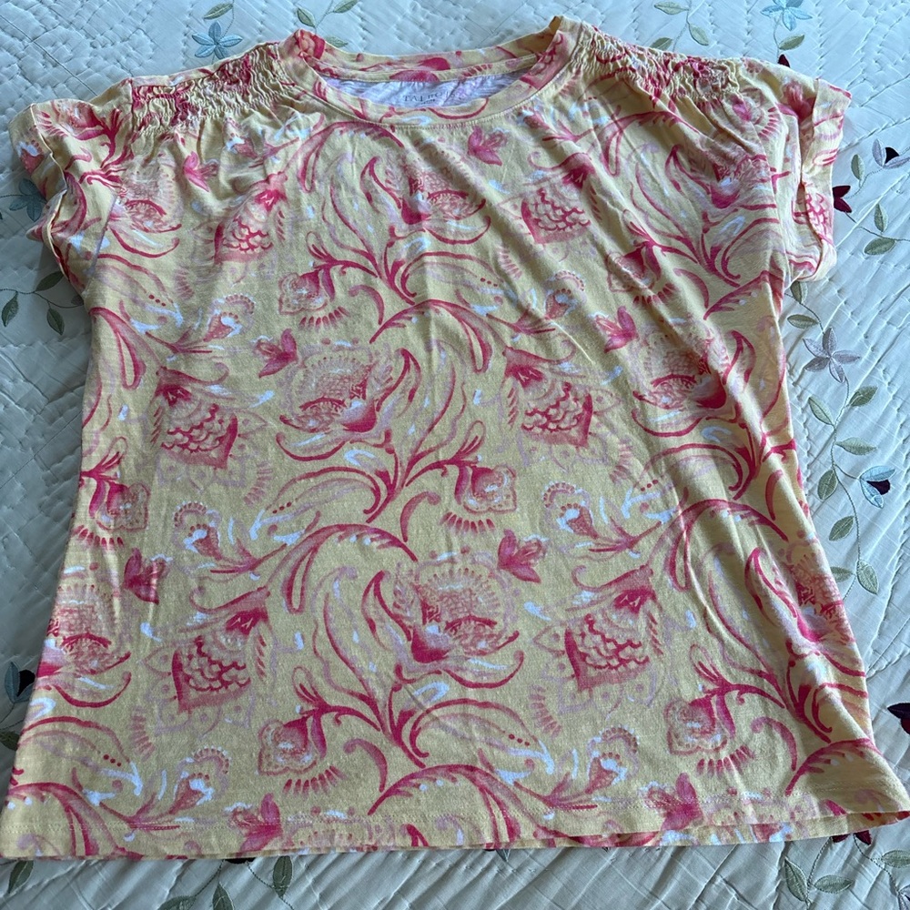 Talbots Yellow & Pink Floral Short Sleeve Tee